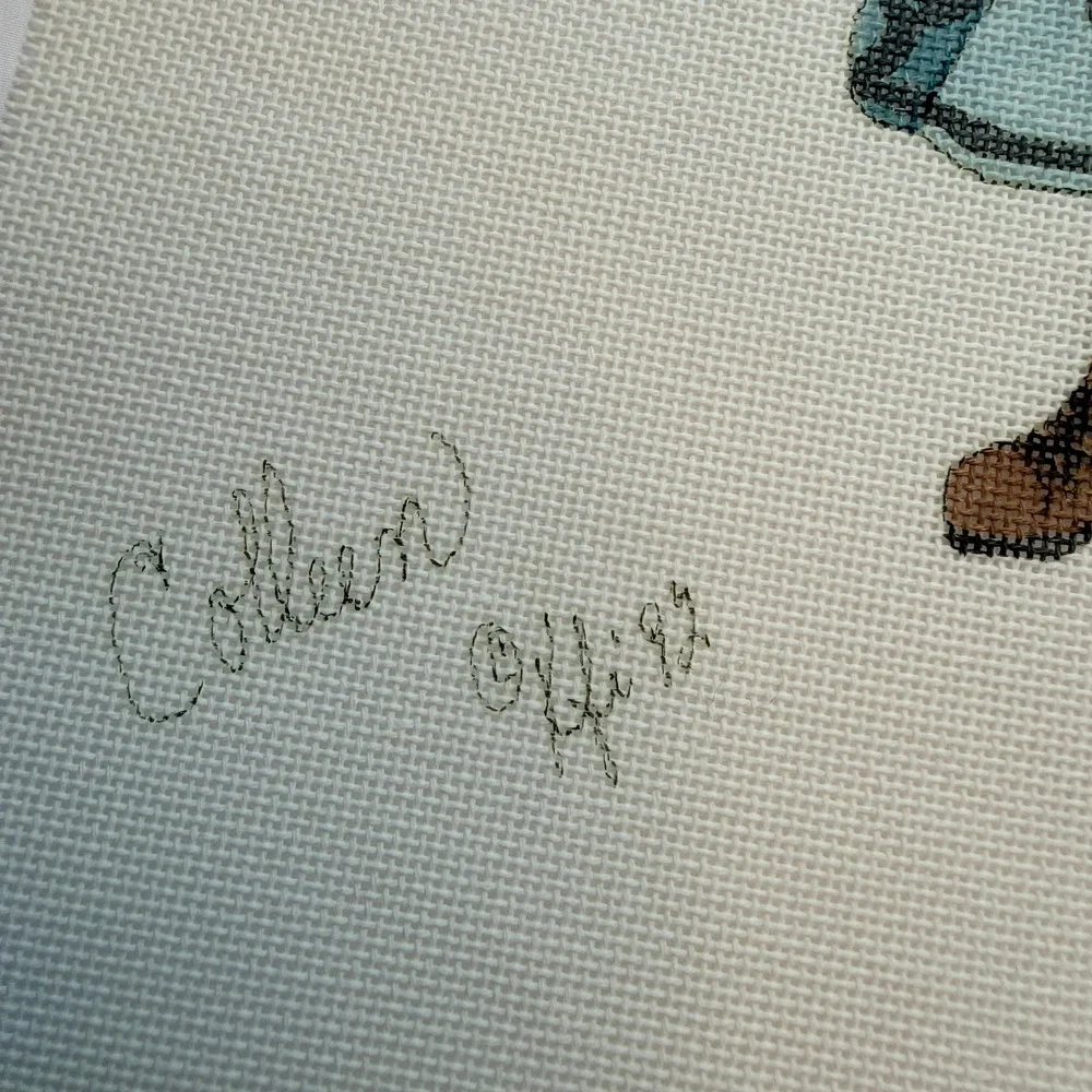 Vintage Equestrian Girl Saddle Hand Painted Needlepoint Canvas Signed Colleen 92